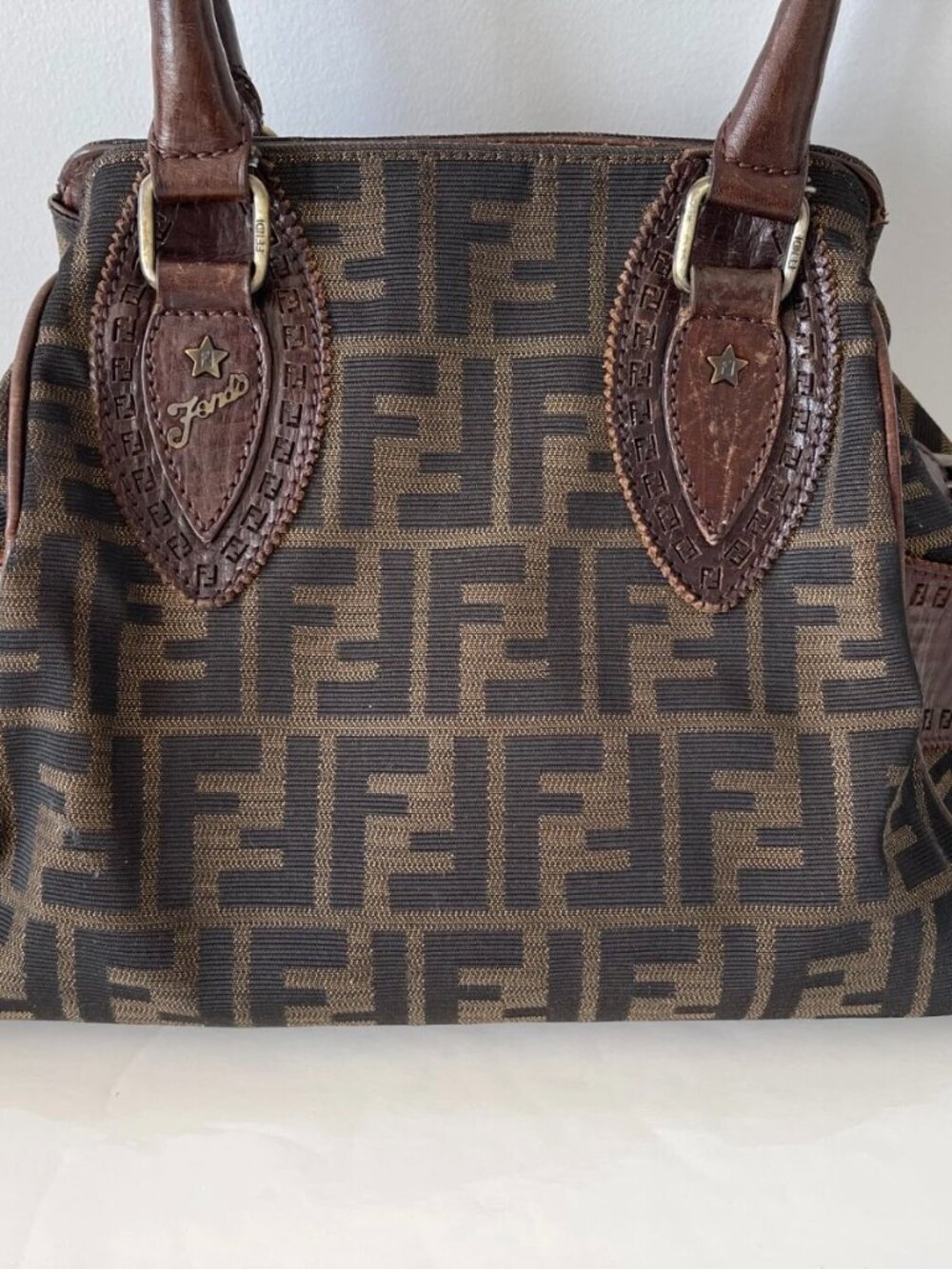 FENDI Zucca Du Jour Leather Trim Handle Canvas Tote w/Card & Dust Bag & Box - Picture 4 of 16